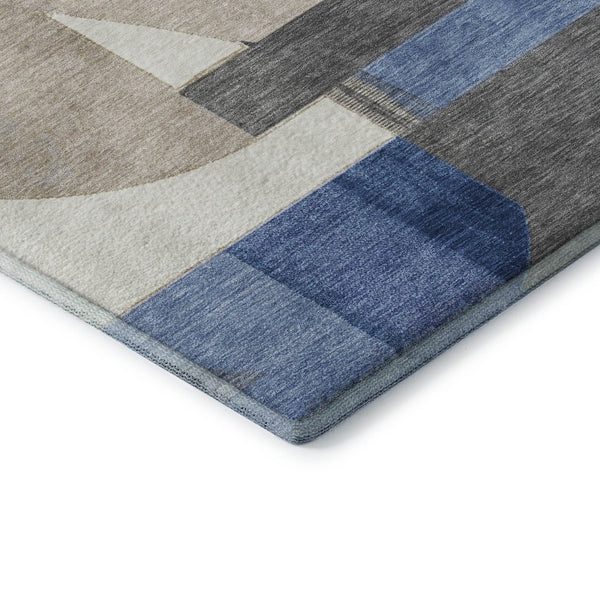 HomeRoots 9' X 12' Geometric Area Rug in Blue, Ivory & Gray - Washable, UV-Protected, Pet-Friendly Design! 697409
