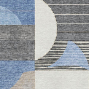 HomeRoots 9' X 12' Geometric Area Rug in Blue, Ivory & Gray - Washable, UV-Protected, Pet-Friendly Design! 697409