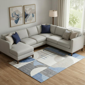 HomeRoots 10' Blue Ivory and Gray Geometric Washable Area Rug - Durable, UV Protected, and Family-Friendly Design 697410