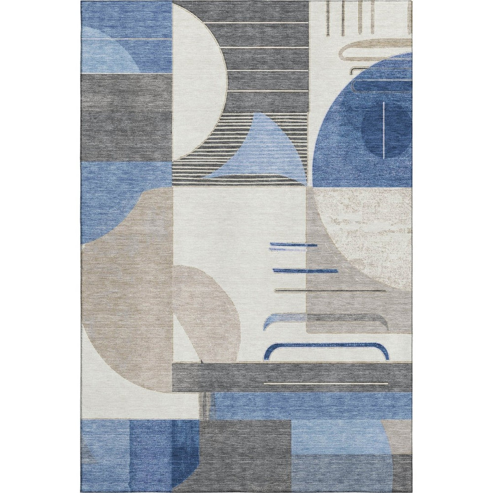 HomeRoots 10' Blue Ivory and Gray Geometric Washable Area Rug - Durable, UV Protected, and Family-Friendly Design 697410