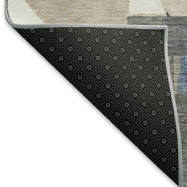 HomeRoots 10' Blue Ivory and Gray Geometric Washable Area Rug - Durable, UV Protected, and Family-Friendly Design 697410