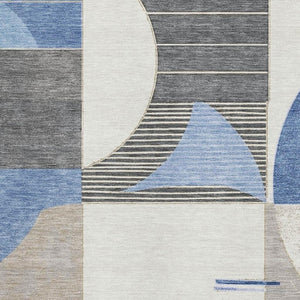 HomeRoots 10' Blue Ivory and Gray Geometric Washable Area Rug - Durable, UV Protected, and Family-Friendly Design 697410