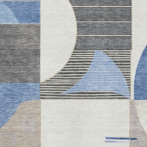HomeRoots 10' Blue Ivory and Gray Geometric Washable Area Rug - Durable, UV Protected, and Family-Friendly Design 697410