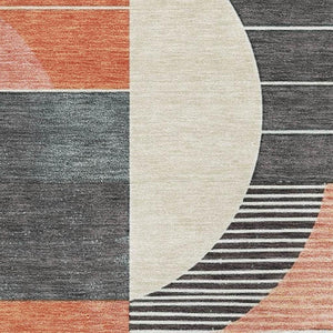 HomeRoots 5' X 8' Gray Blue & Orange Geometric Area Rug - Washable, UV-Protected, Non-Slip for High Traffic Areas 697412