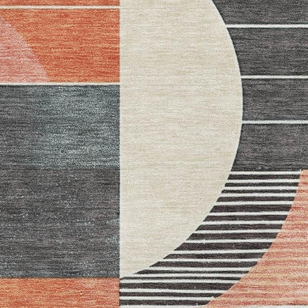 HomeRoots 5' X 8' Gray Blue & Orange Geometric Area Rug - Washable, UV-Protected, Non-Slip for High Traffic Areas 697412