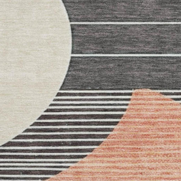 HomeRoots 8' Gray Blue and Orange Geometric Round Rug – Durable, Washable, UV-Protected for Modern Spaces 697413
