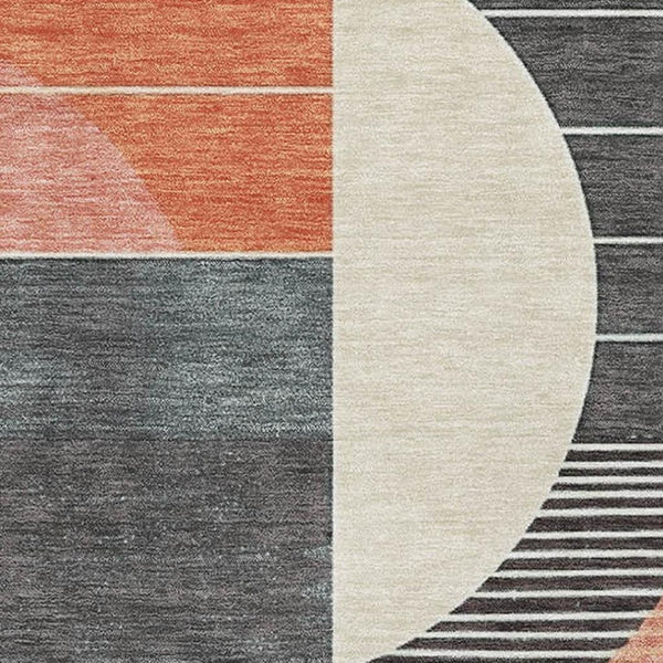 HomeRoots 8' X 10' Stylish Gray Blue & Orange Geometric Washable Area Rug with UV Protection & Non-Slip Backing 697414
