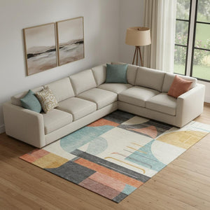 HomeRoots 9' X 12' Bold Gray Blue Orange Geometric Area Rug - Washable, UV Protected, Perfect for Active Homes! 697415