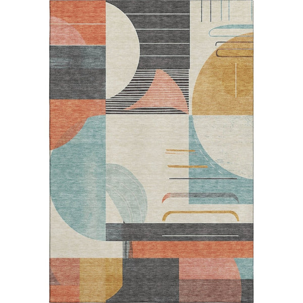 HomeRoots 9' X 12' Bold Gray Blue Orange Geometric Area Rug - Washable, UV Protected, Perfect for Active Homes! 697415