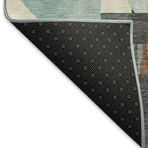 HomeRoots 9' X 12' Bold Gray Blue Orange Geometric Area Rug - Washable, UV Protected, Perfect for Active Homes! 697415