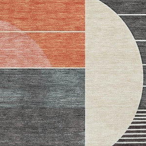 HomeRoots 9' X 12' Bold Gray Blue Orange Geometric Area Rug - Washable, UV Protected, Perfect for Active Homes! 697415
