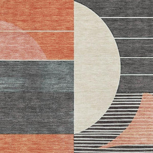 HomeRoots 9' X 12' Bold Gray Blue Orange Geometric Area Rug - Washable, UV Protected, Perfect for Active Homes! 697415