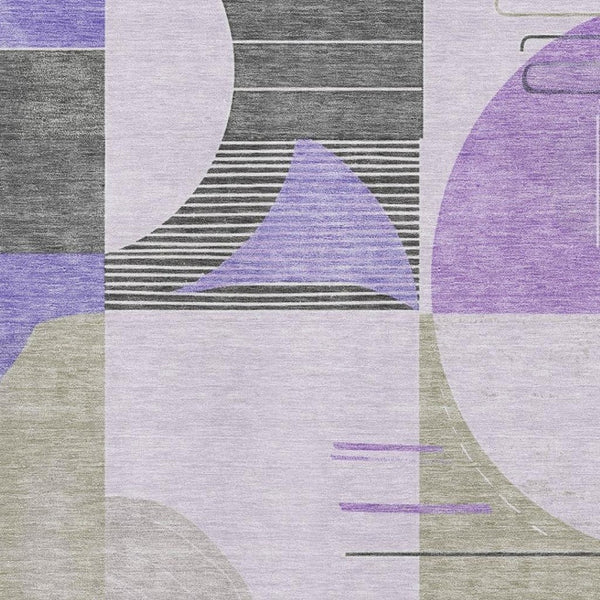HomeRoots 5' X 8' Modern Lavender Gray & Ivory Geometric Area Rug - Washable, UV Protected, Stain Resistant! 697418