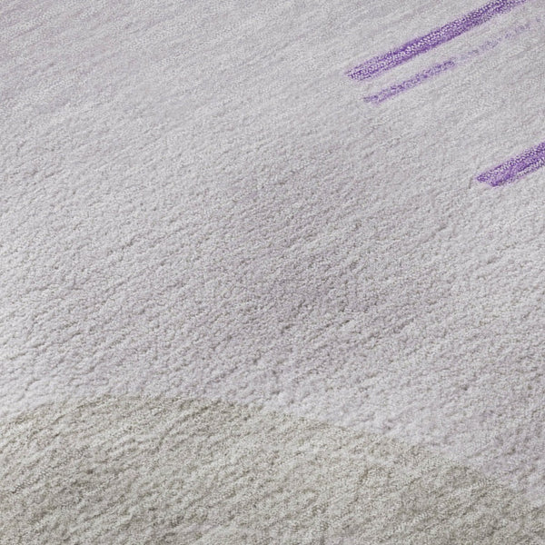 HomeRoots 8' Stylish Lavender Gray & Ivory Geometric Round Rug - Washable, UV Protected, Durable & Soft Comfort 697419