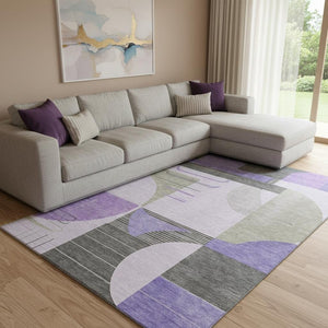 HomeRoots 8' X 10' Stylish Lavender Gray & Ivory Geometric Area Rug - Durable, Washable, UV Protected Design 697420