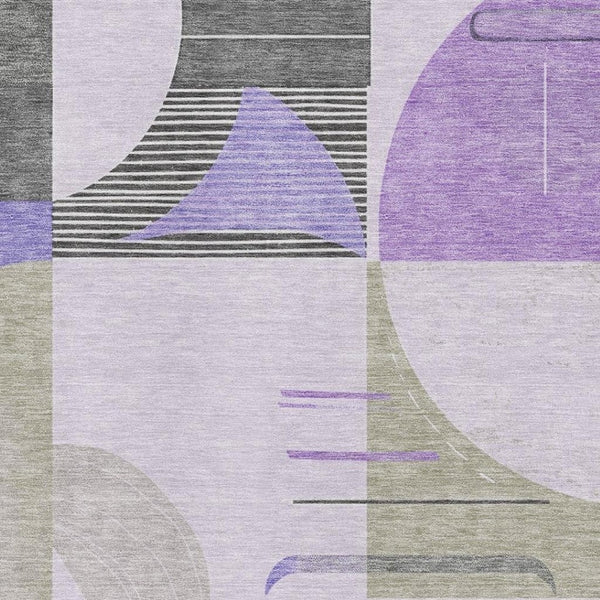 HomeRoots 8' X 10' Stylish Lavender Gray & Ivory Geometric Area Rug - Durable, Washable, UV Protected Design 697420