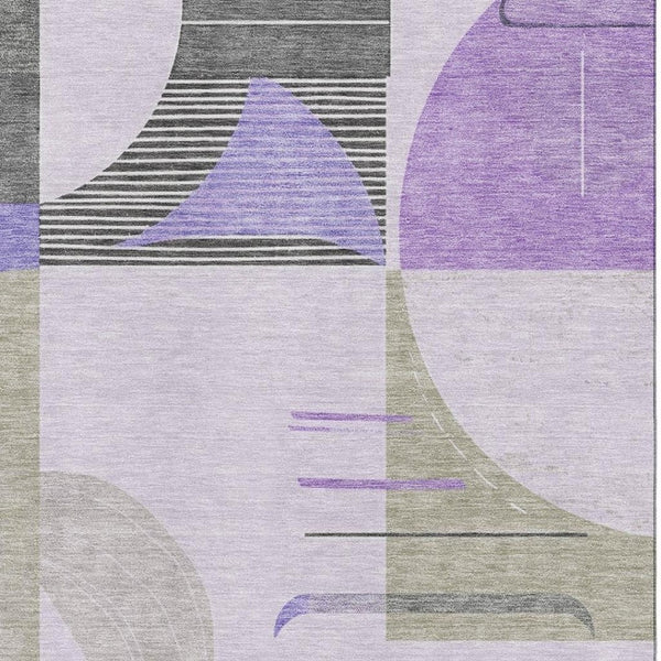 HomeRoots 9' X 12' Modern Lavender Gray & Ivory Geometric Area Rug - Washable, UV Protected, Durable Design 697421