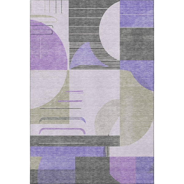 HomeRoots 9' X 12' Modern Lavender Gray & Ivory Geometric Area Rug - Washable, UV Protected, Durable Design 697421