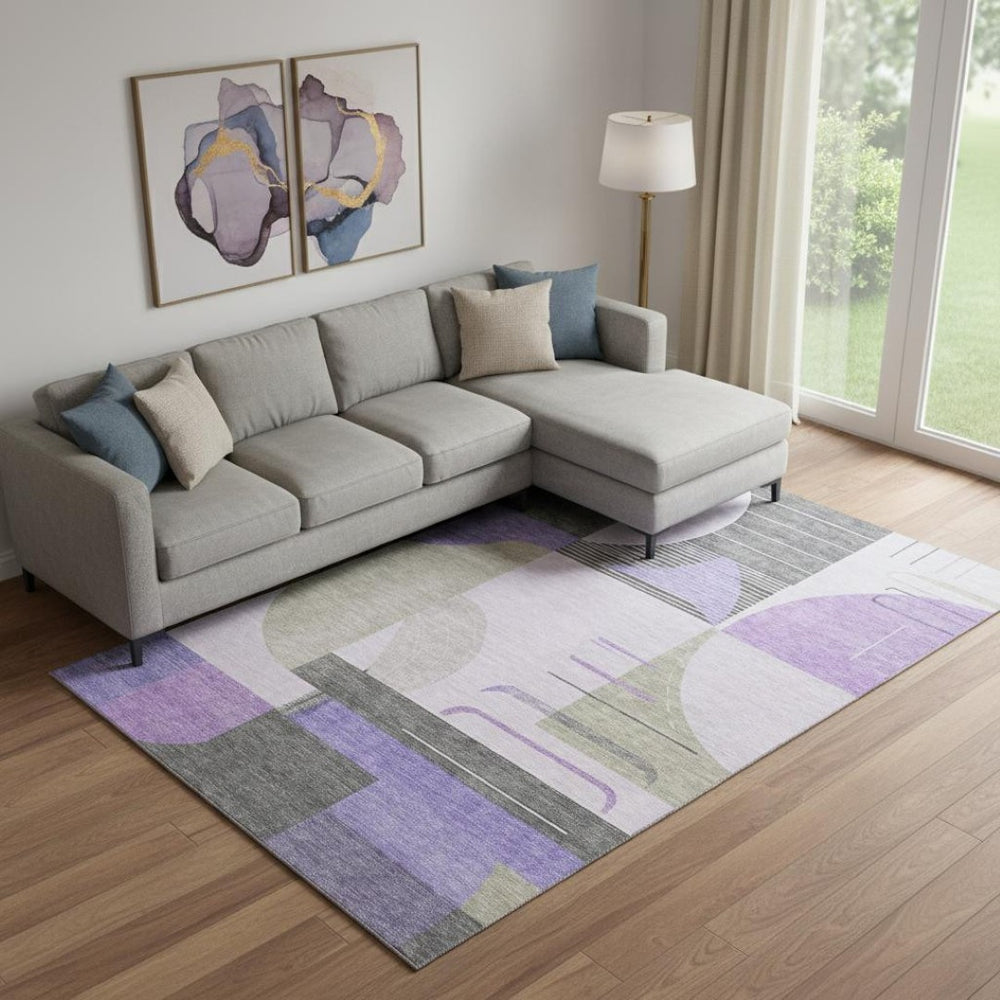 HomeRoots 10' X 14' Stylish Lavender Gray & Ivory Geometric Area Rug - Washable, UV-Protected & Durable Design 697422