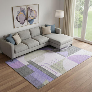 HomeRoots 10' X 14' Stylish Lavender Gray & Ivory Geometric Area Rug - Washable, UV-Protected & Durable Design 697422