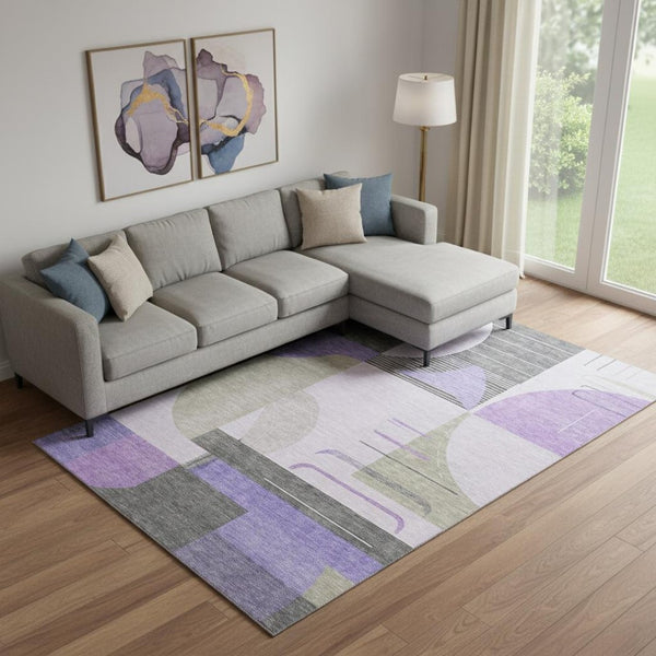 HomeRoots 10' X 14' Stylish Lavender Gray & Ivory Geometric Area Rug - Washable, UV-Protected & Durable Design 697422