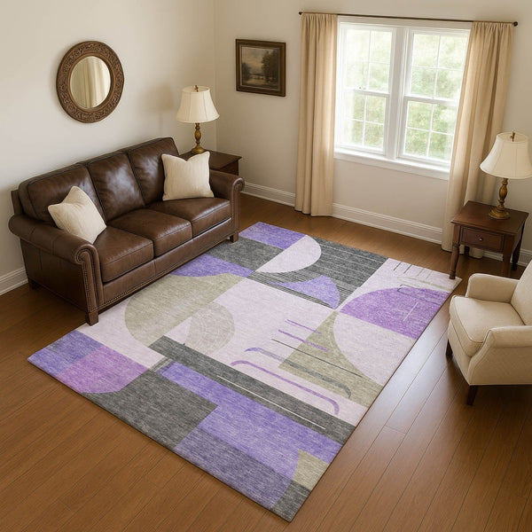 HomeRoots 10' X 14' Stylish Lavender Gray & Ivory Geometric Area Rug - Washable, UV-Protected & Durable Design 697422