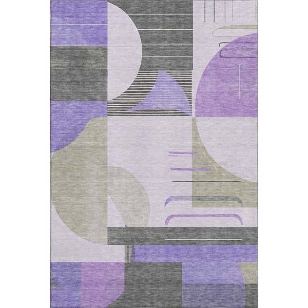 HomeRoots 10' X 14' Stylish Lavender Gray & Ivory Geometric Area Rug - Washable, UV-Protected & Durable Design 697422