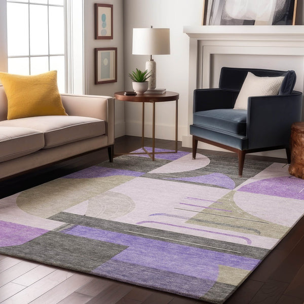 HomeRoots 10' X 14' Stylish Lavender Gray & Ivory Geometric Area Rug - Washable, UV-Protected & Durable Design 697422