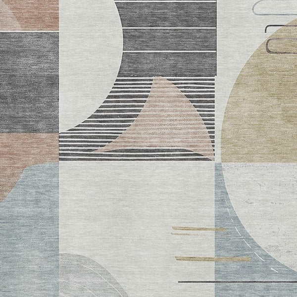 HomeRoots 5' X 8' Modern Rust Ivory Gray Geometric Washable Area Rug with Stain Resistance & UV Protection 697424