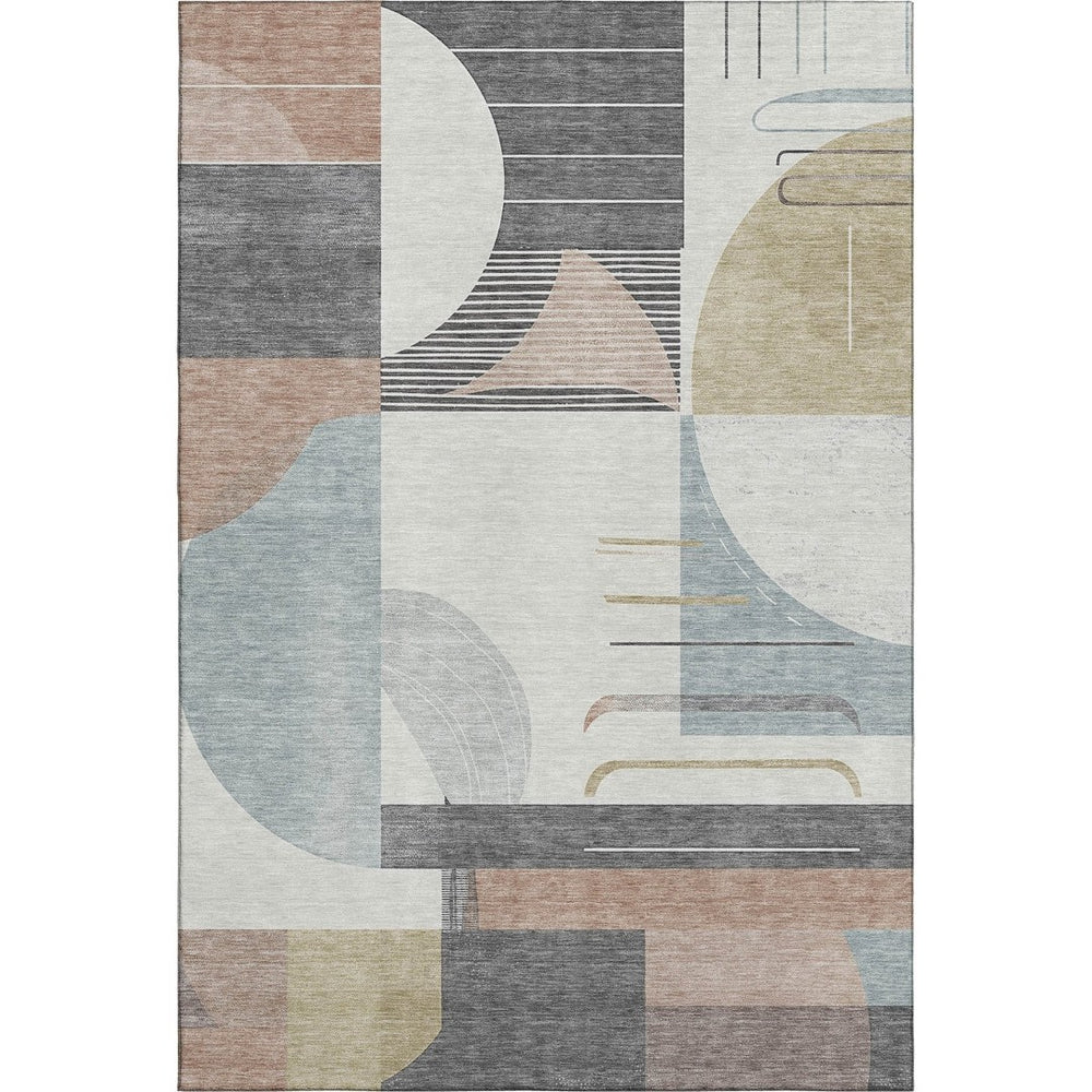 HomeRoots 8' X 10' Modern Geometric Rust, Ivory & Gray Washable Area Rug with UV Protection & Non-Slip Backing 697426