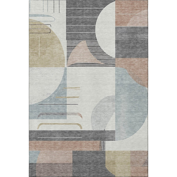 HomeRoots 8' X 10' Modern Geometric Rust, Ivory & Gray Washable Area Rug with UV Protection & Non-Slip Backing 697426