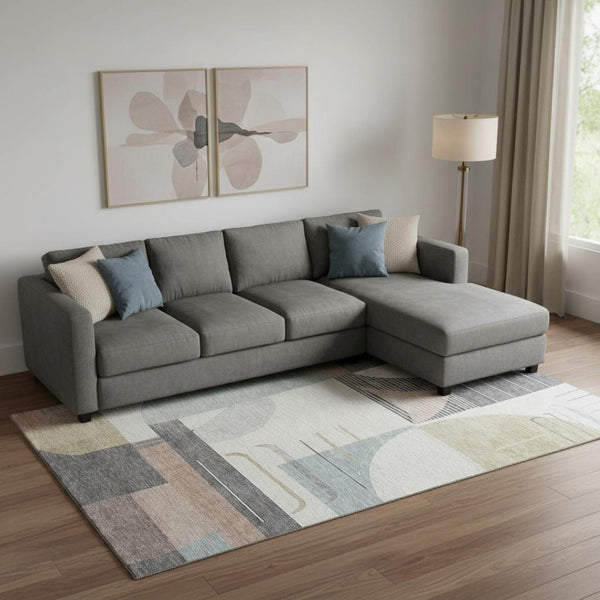 HomeRoots 9' X 12' Stylish Rust Ivory Gray Geometric Area Rug – Washable, UV Protected, Ideal for Busy Homes! 697427