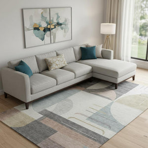 HomeRoots 10' X 14' Stylish Rust Ivory Gray Geometric Area Rug - Durable, Washable, UV Protected for Homes 697428