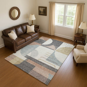 HomeRoots 10' X 14' Stylish Rust Ivory Gray Geometric Area Rug - Durable, Washable, UV Protected for Homes 697428