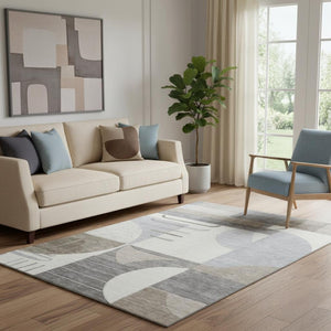 HomeRoots 5' X 8' Washable Geometric Area Rug in Taupe, Ivory & Gray - Stain-Resistant, UV Protected & Stylish 697430