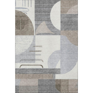 HomeRoots 5' X 8' Washable Geometric Area Rug in Taupe, Ivory & Gray - Stain-Resistant, UV Protected & Stylish 697430