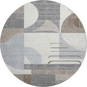 HomeRoots 8' Modern Geometric Washable Round Rug in Taupe, Ivory & Gray - UV Protected, Non-Slip Design! 697431