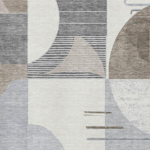 HomeRoots 8' X 10' Stylish Taupe Ivory Gray Geometric Washable Area Rug with UV Protection & Non-Slip Backing 697432