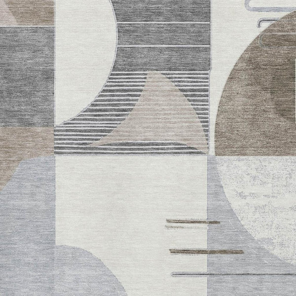 HomeRoots 8' X 10' Stylish Taupe Ivory Gray Geometric Washable Area Rug with UV Protection & Non-Slip Backing 697432