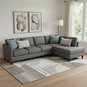 HomeRoots 9' X 12' Stylish Taupe Ivory Gray Geometric Area Rug - Washable, UV Protected, Non-Slip Design 697433