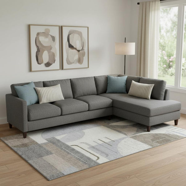 HomeRoots 9' X 12' Stylish Taupe Ivory Gray Geometric Area Rug - Washable, UV Protected, Non-Slip Design 697433