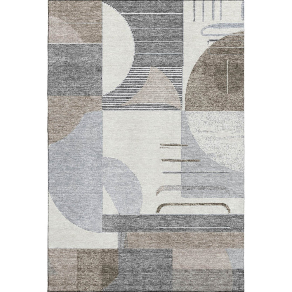 HomeRoots 9' X 12' Stylish Taupe Ivory Gray Geometric Area Rug - Washable, UV Protected, Non-Slip Design 697433
