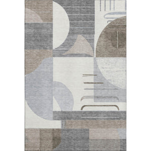 HomeRoots 9' X 12' Stylish Taupe Ivory Gray Geometric Area Rug - Washable, UV Protected, Non-Slip Design 697433
