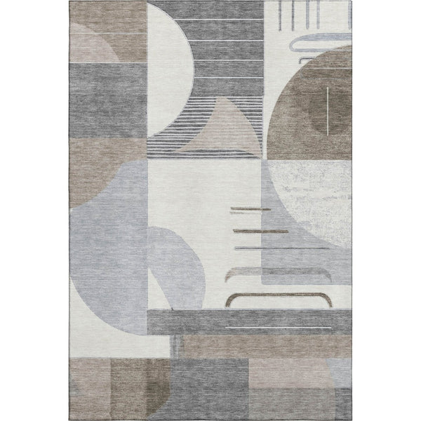 HomeRoots 9' X 12' Stylish Taupe Ivory Gray Geometric Area Rug - Washable, UV Protected, Non-Slip Design 697433