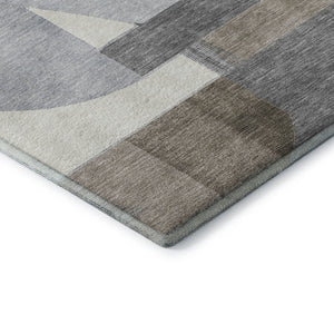 HomeRoots 9' X 12' Stylish Taupe Ivory Gray Geometric Area Rug - Washable, UV Protected, Non-Slip Design 697433