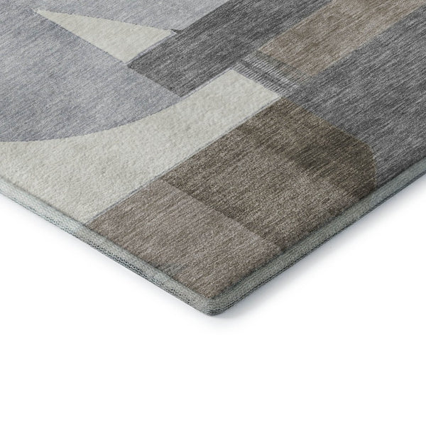 HomeRoots 9' X 12' Stylish Taupe Ivory Gray Geometric Area Rug - Washable, UV Protected, Non-Slip Design 697433