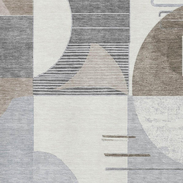 HomeRoots 9' X 12' Stylish Taupe Ivory Gray Geometric Area Rug - Washable, UV Protected, Non-Slip Design 697433