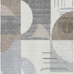 HomeRoots 9' X 12' Stylish Taupe Ivory Gray Geometric Area Rug - Washable, UV Protected, Non-Slip Design 697433