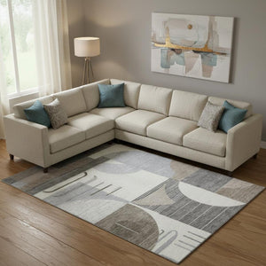 HomeRoots 10' Taupe Ivory Gray Geometric Washable Area Rug - UV Protected & Stain-Resistant for Homes 697434