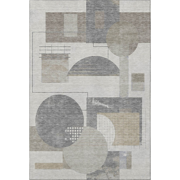 HomeRoots 5' X 8' Modern Beige Gray Silver Geometric Area Rug - Washable, Stain Resistant & UV Protected! 697436